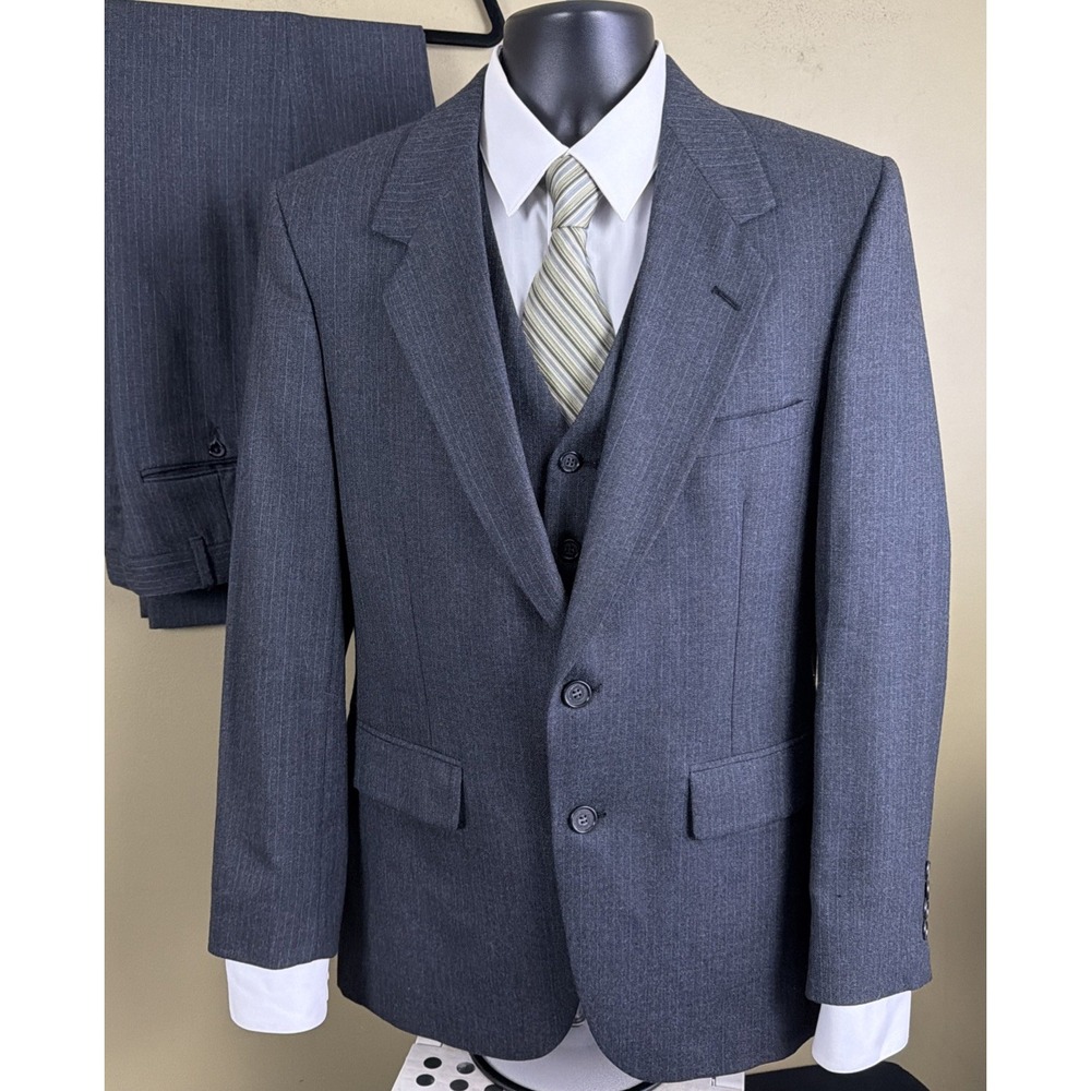 VTG 70's Saks Fifth Ave 3 Pc Suit Desdstock Unworn Gray Pinstripe Wool 40S 32x29